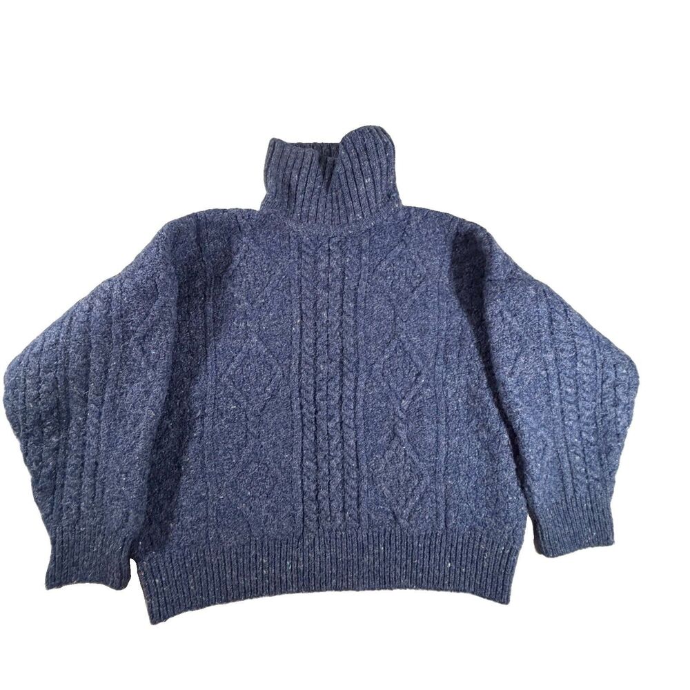 Vintage Callan 100% Wool Sweater Women's Large Blue Turtleneck Fisherman
